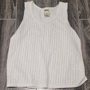 Vocal White Sleeveless Vertical Bling Striped Tank Top Made in USA Medium